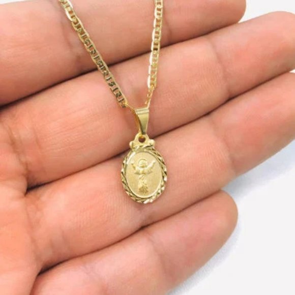 14K Gold Filled Divino Nino Necklace Charm Pendant 16" Kids Childrens/Baby Jesus - Picture 2 of 4